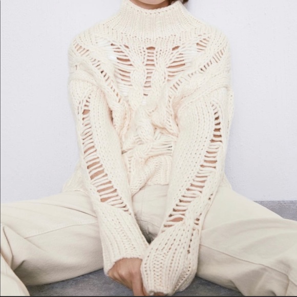 Zara Turtleneck Wool Sweater Open Knit Long Sleeve - Picture 3 of 4
